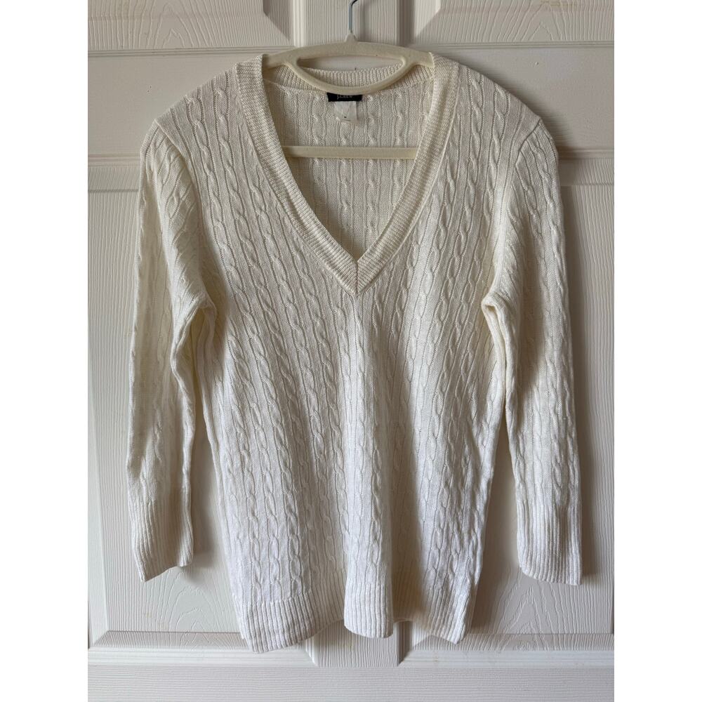 J.Crew 100% Linen Cable Knit Sweater Ivory Size M Coastal Preppy Fisherman